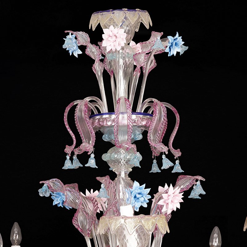 Rezzonico Chandelier in Pink-White-Gold Murano Glass, 1950s