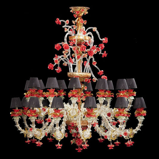 Rezzonico Chandelier in White-Gold-Red Murano Glass, 1950s