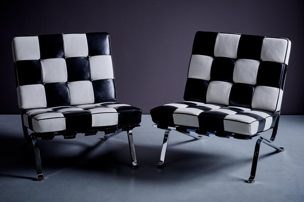 RH-301 Lounge Chairs in Black and White Leather by Robert and Trix Haussmann for de Sede, 1960s, Set of 2-SFD-1791931