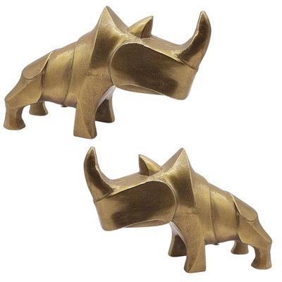 Rhino Sculptures in Brass, Set of 2-TCS-1135290