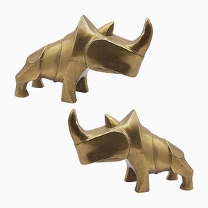 Rhino Sculptures in Brass, Set of 2-TCS-1135290