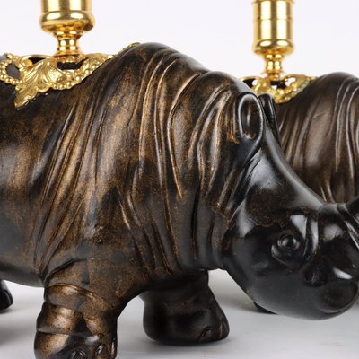 Rhinoceroses Plaster Candleholders by J. Luc Maisiere, 1900s, Set of 2-VMM-1724769