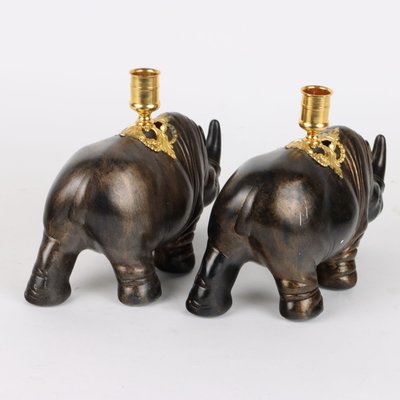 Rhinoceroses Plaster Candleholders by J. Luc Maisiere, 1900s, Set of 2-VMM-1724769