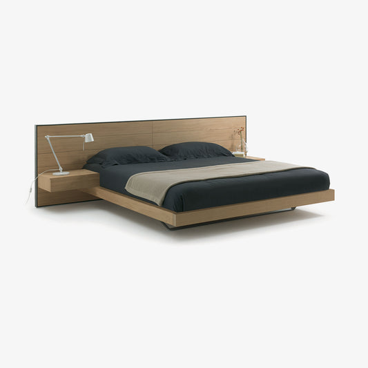 RIALTO - Wood veneer bed with integrated nightstands