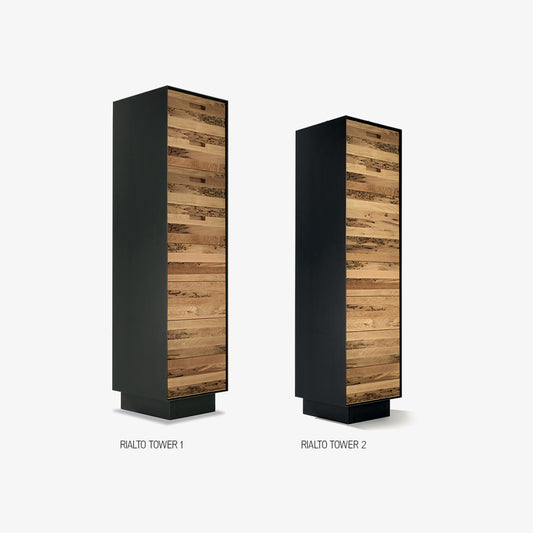 RIALTO Tower 1&2 - Chest of drawers in solid wood and blockboard, with iron or wooden frame