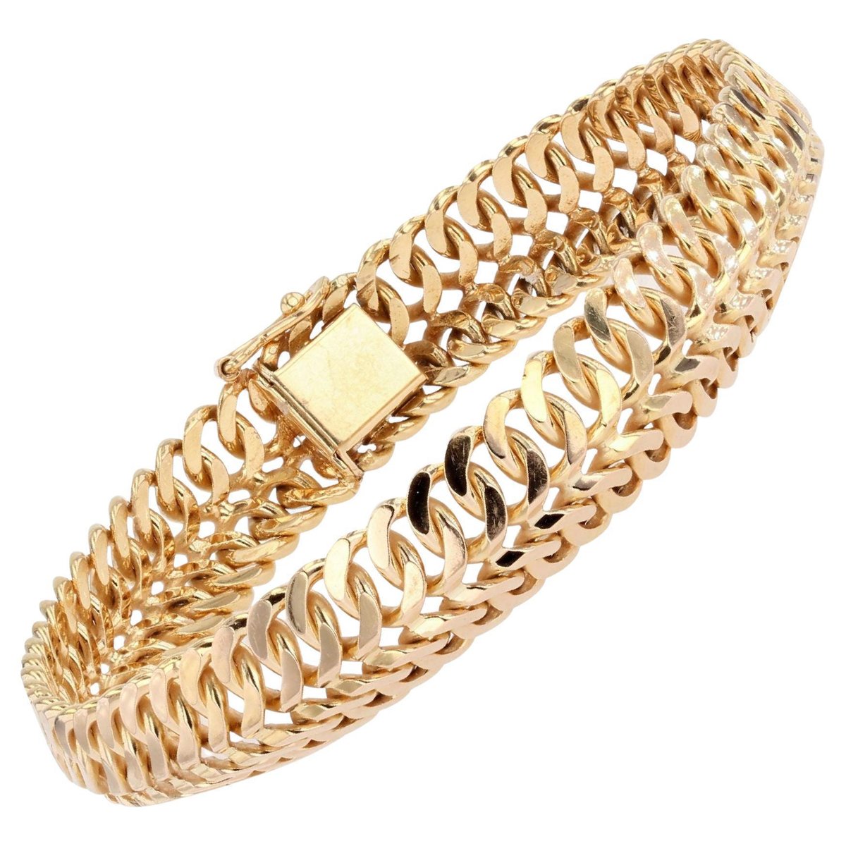 Ribbon Curb Mesh 18 Karat Yellow Gold Bracelet, 1960s