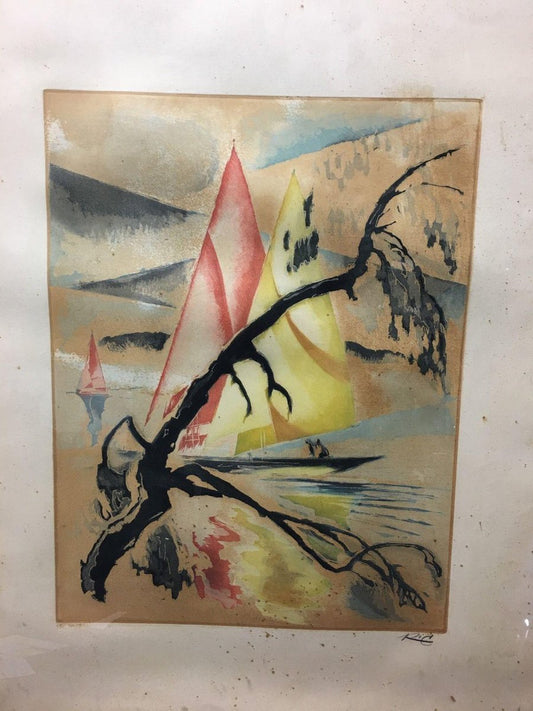 Ric, Sailboat, Mid 20th Century, Lithograph