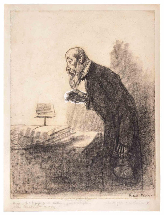 Ricardo Florés, Old Man, Pencil & Charcoal Drawing, 1900