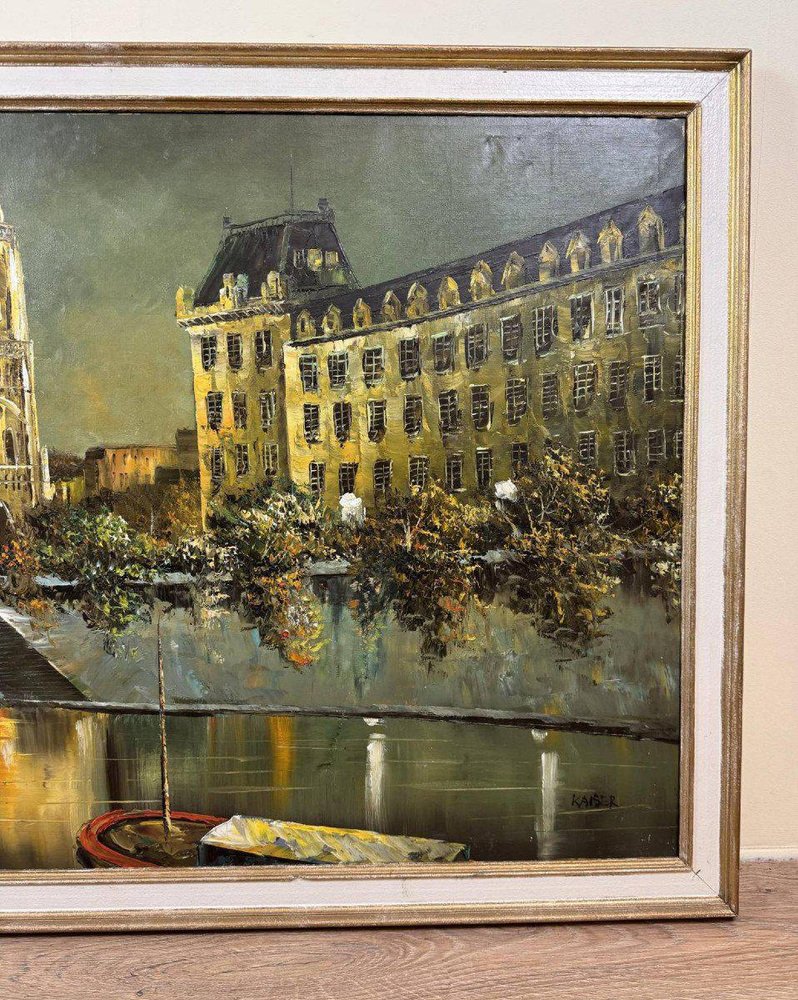 Richard Kaiser, View of Notre Dame from the Seine, Oil on Canvas, Framed