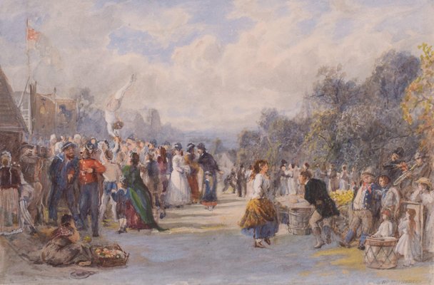 Richard Peter Richards, Village Fair and the Acrobat, 19th Century, Watercolor on Paper-AOI-1106908