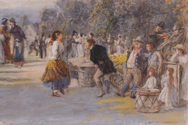 Richard Peter Richards, Village Fair and the Acrobat, 19th Century, Watercolor on Paper-AOI-1106908