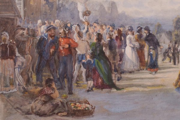 Richard Peter Richards, Village Fair and the Acrobat, 19th Century, Watercolor on Paper-AOI-1106908