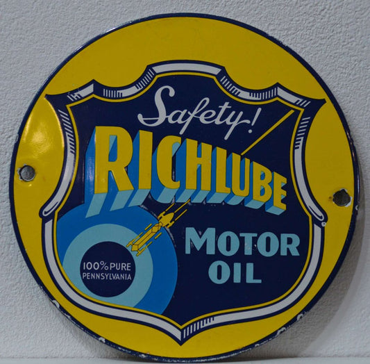 Richlube Motor Oil Enameled Plaque, 1960s