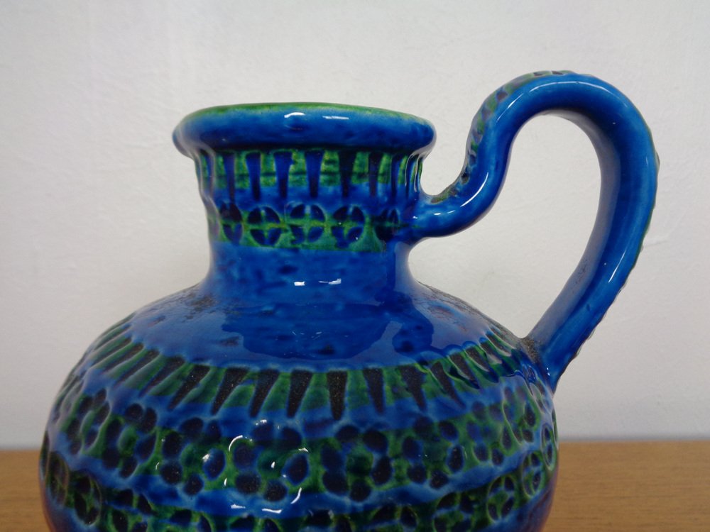 Rimini Blue Ceramic Pitcher Vase by Aldo Londi for Bitossi, 1960s