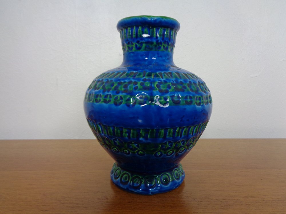 Rimini Blue Ceramic Pitcher Vase by Aldo Londi for Bitossi, 1960s