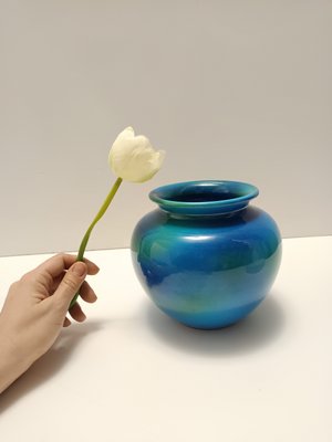 Rimini Blue Ceramic Vase by Aldo Londi for Bitossi and Italica Ars, Italy, 1970s-JPQ-2034813