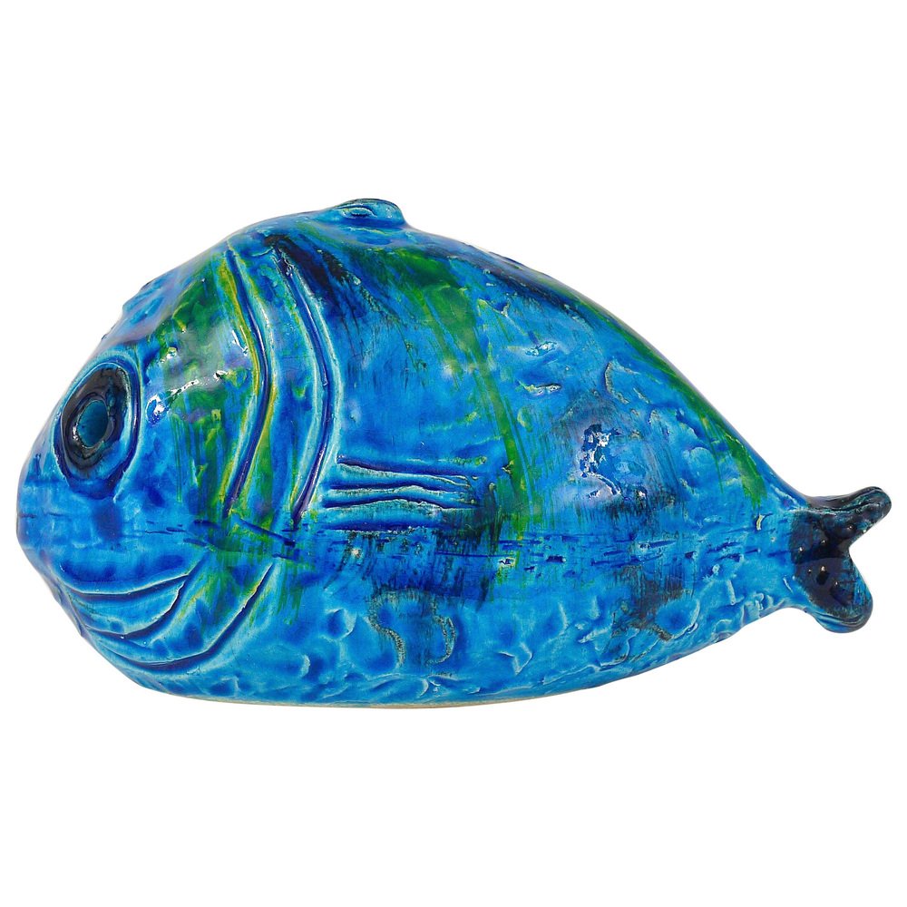 Rimini Blue Glazed Fish Sculpture Figurine by Aldo Londi attributed to Bitossi, Italy, 1950s