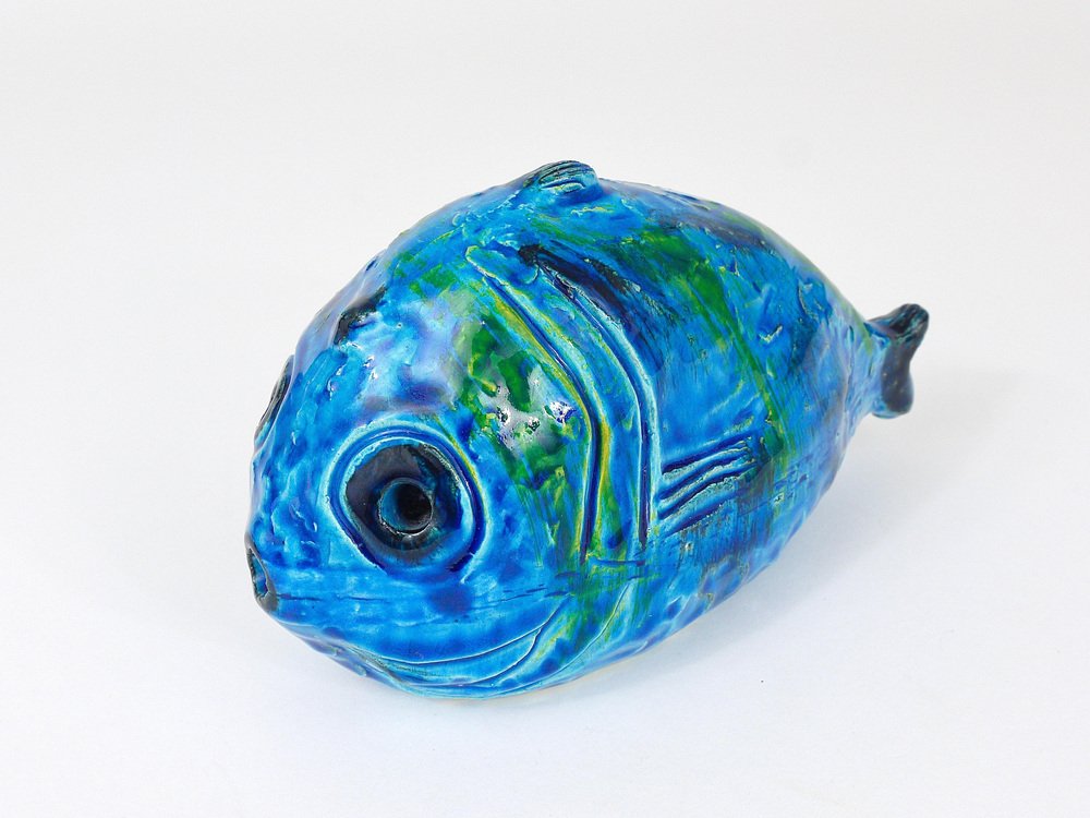 Rimini Blue Glazed Fish Sculpture Figurine by Aldo Londi attributed to Bitossi, Italy, 1950s