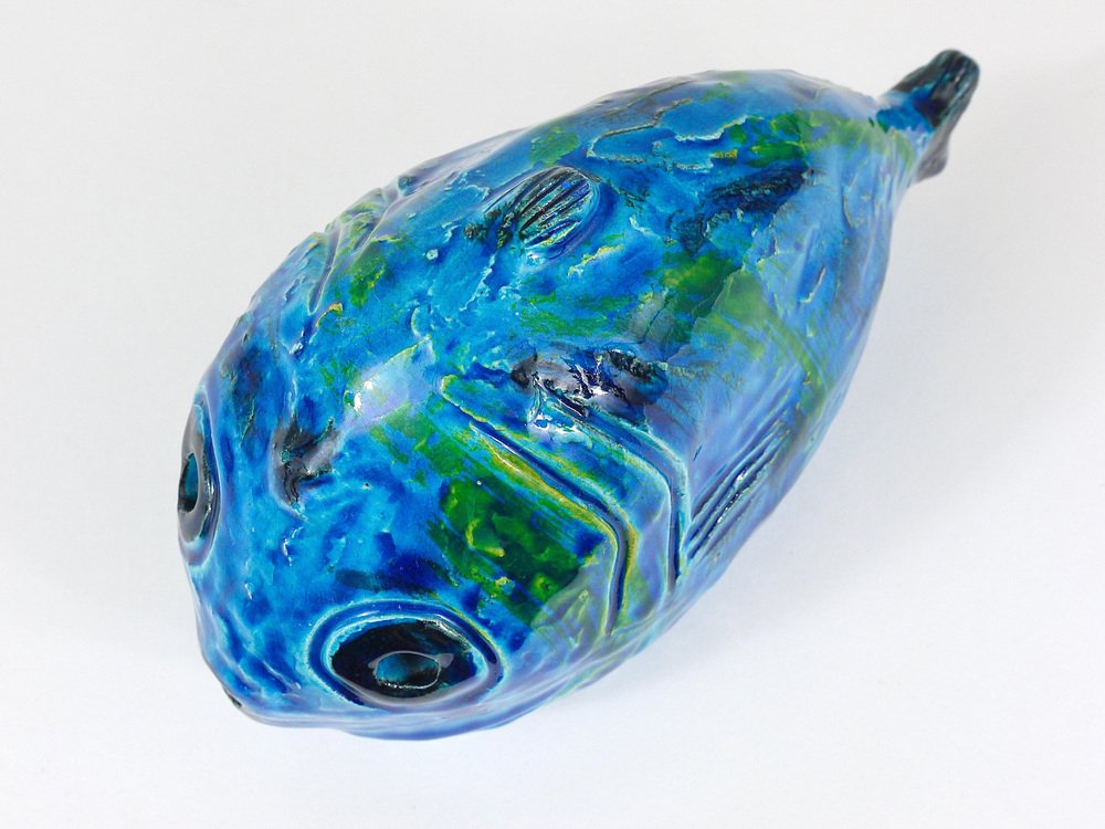 Rimini Blue Glazed Fish Sculpture Figurine by Aldo Londi attributed to Bitossi, Italy, 1950s