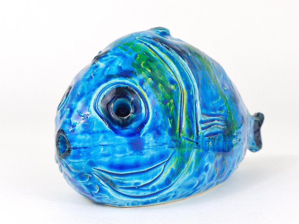 Rimini Blue Glazed Fish Sculpture Figurine by Aldo Londi attributed to Bitossi, Italy, 1950s