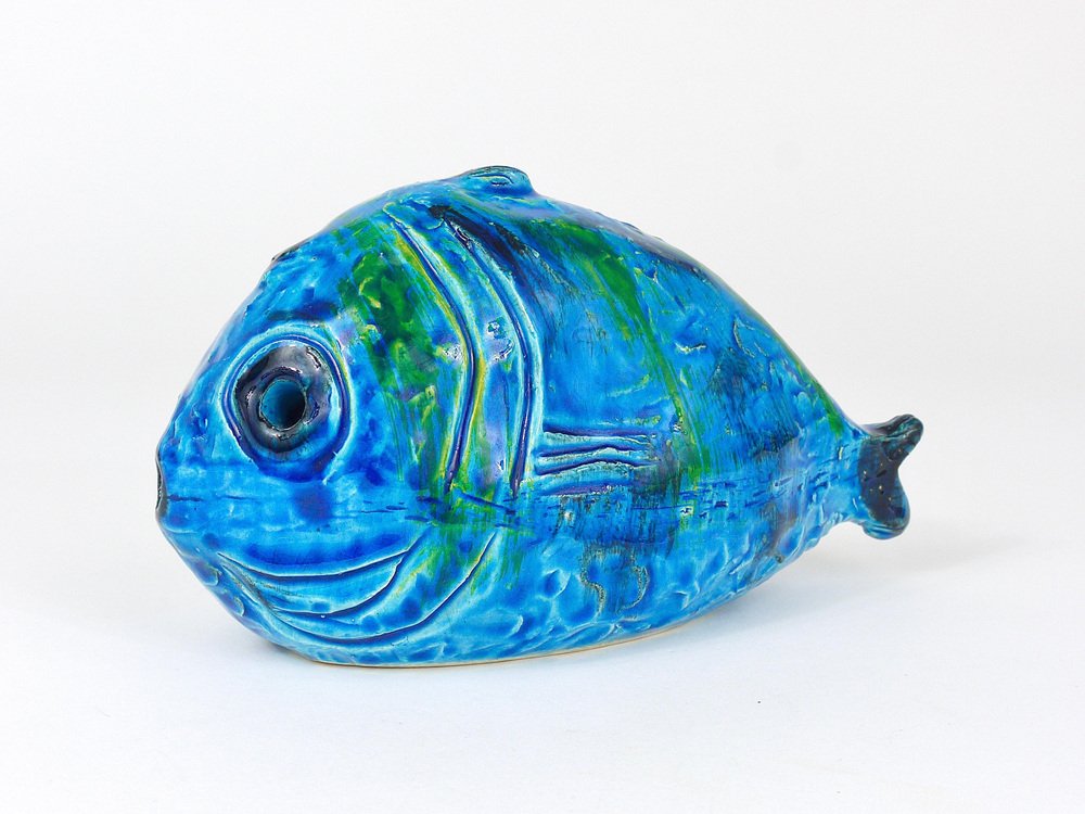 Rimini Blue Glazed Fish Sculpture Figurine by Aldo Londi attributed to Bitossi, Italy, 1950s