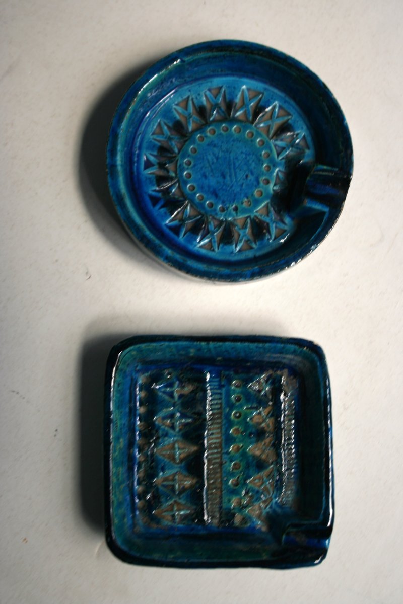 Rimini Blue Series Ashtrays by Aldo Londi for Bitossi, 1970s, Set of 2