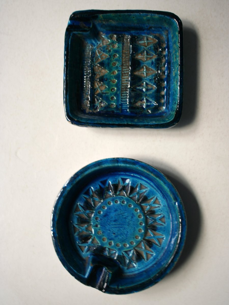 Rimini Blue Series Ashtrays by Aldo Londi for Bitossi, 1970s, Set of 2