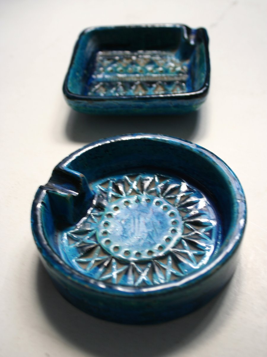 Rimini Blue Series Ashtrays by Aldo Londi for Bitossi, 1970s, Set of 2