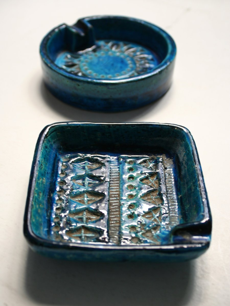 Rimini Blue Series Ashtrays by Aldo Londi for Bitossi, 1970s, Set of 2