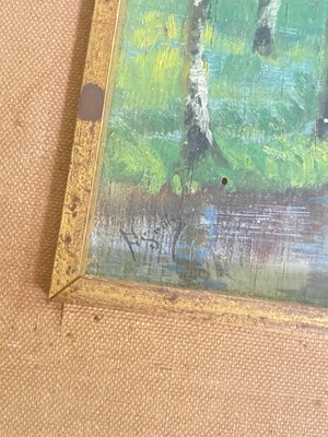 River and Trees, Early 20th Century, Oil Painting, Framed-UR-1780821