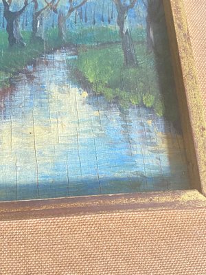 River and Trees, Early 20th Century, Oil Painting, Framed-UR-1780821