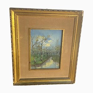 River and Trees, Early 20th Century, Oil Painting, Framed-UR-1780821