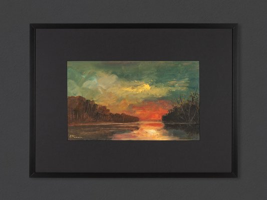 River Landscape, Oil on Canvas, Framed-GPP-1085120