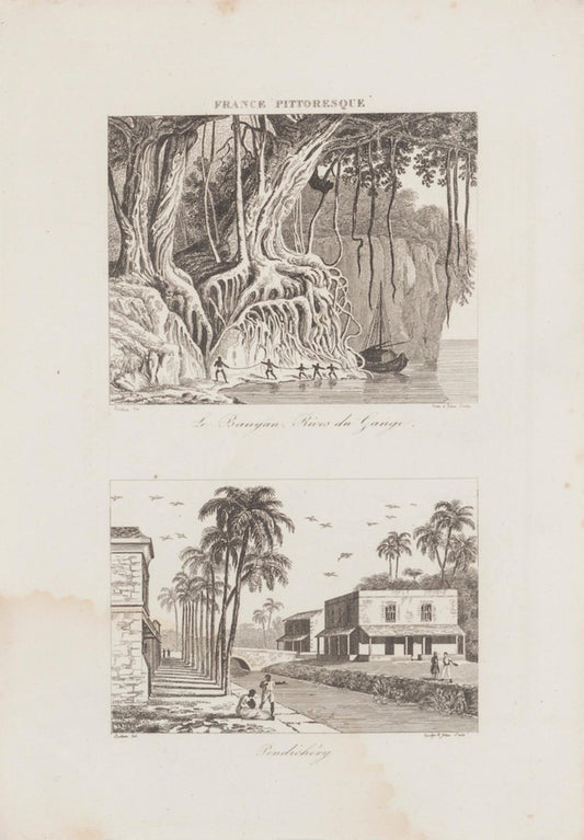 Rives Du Gange and Pendichéry - Lithograph - 19th-Century