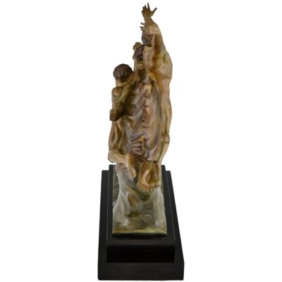 Robert Delandre, Art Deco Bronze Sculpture of 3 Athletes: Allegory of Speed, 1930, Bronze & Marble-KTN-2028889