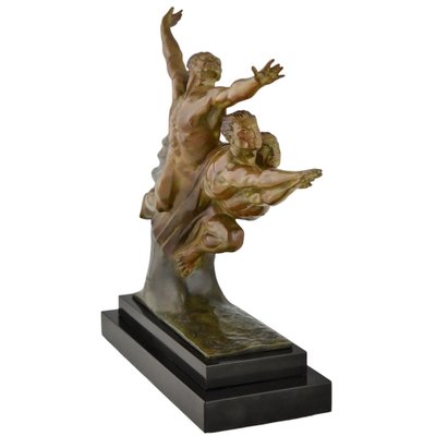 Robert Delandre, Art Deco Bronze Sculpture of 3 Athletes: Allegory of Speed, 1930, Bronze & Marble-KTN-2028889