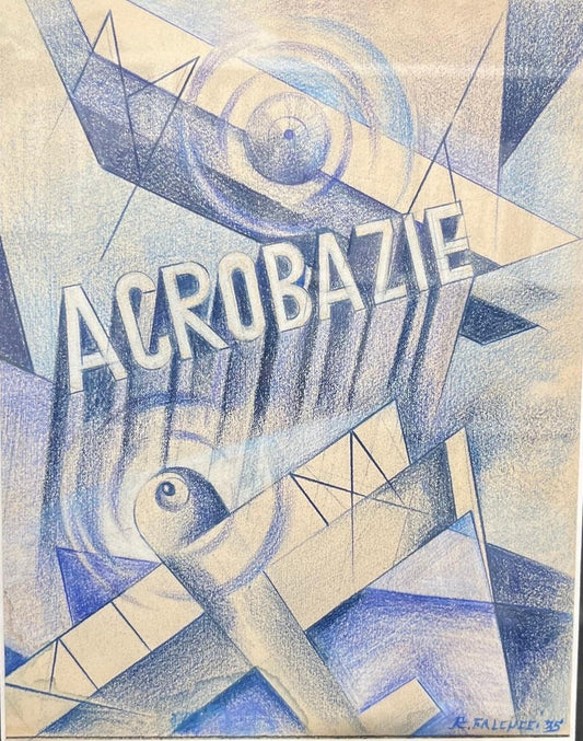 Robert Falcucci, Acrobazie, Pastel, 1935, Framed