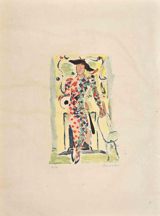 Robert Fonténé, Harlequin, Original Lithograph, Mid 20th-Century