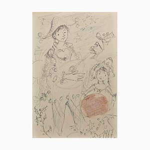 Robert Fontene, Playing Boy, Dancing Girl, Original Mixed Media Drawing, 1967-ZCI-1403412