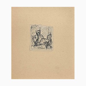 Robert Fontene, Reading Woman, Original Ink Drawing, Mid-20th Century-ZCI-1403389