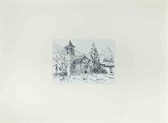 Robert Fontene, The Church, Original Pen Drawing, Mid-20th Century-ZCI-1403431