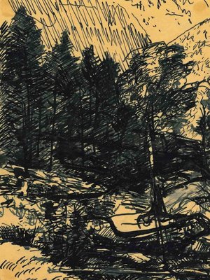 Robert Fontene, The Forest, Original Ink Drawing, Mid-20th Century-ZCI-1403416