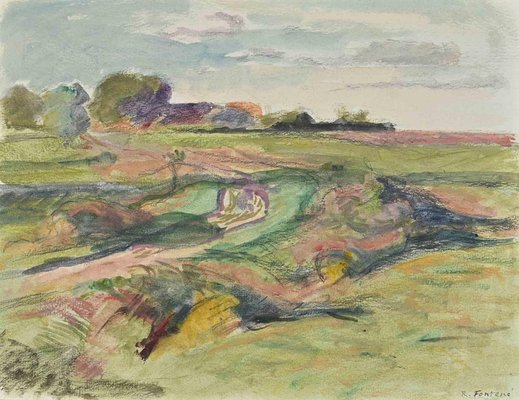 Robert Fontene, The Meadow, Original Watercolor & Pastel Drawing, Mid-20th Century-ZCI-1403417