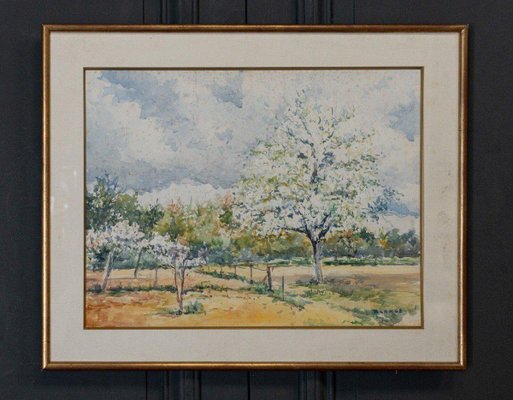 Robert Lange, Spring, 20th Century, Watercolor, Framed-QKG-1754187