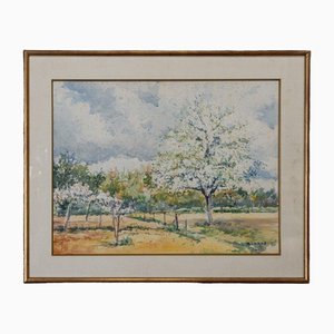 Robert Lange, Spring, 20th Century, Watercolor, Framed-QKG-1754187