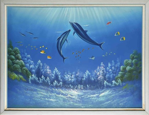 Robert Lewis, Two Dolphins, Original Acrylic, 1990s-ZCI-1277271