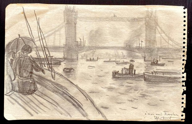 Robert Louis Antral, Boats on the Thames, Drawing, 1920s-ZCI-953710