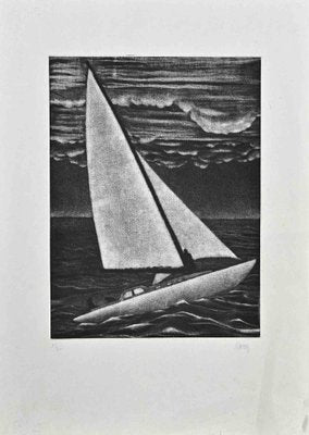 Robert Naly, Boat, Mezzotint Print, Mid 20th Century-ZCI-1788831