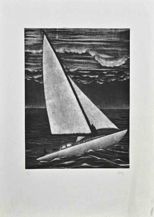 Robert Naly, Boat, Mezzotint Print, Mid 20th Century