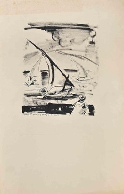 Robert Naly, Boat, Original Ink Drawing, Mid 20th-Century-ZCI-1260057